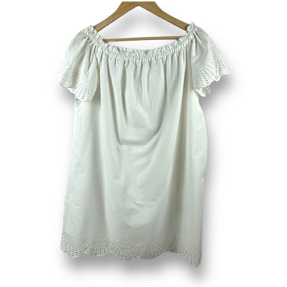 Iris Women's Size M Off Shoulder White Blouse‎ Eyelet Lace Trim 100% Cotton